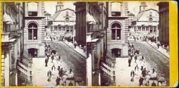 Looking up Nassau St. from the corner of Wall, showing the Post Office