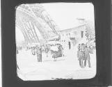 Paris exposition 1889 Eiffel Tower base and Roman mansions.