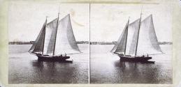 A yacht starting from Hoboken. New-York in the Distance.