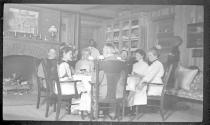 Group dining indoors, Oak Lodge Trip