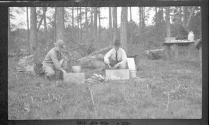 George Eastman and friends cooking outdoors, Oak Lodge Trip