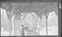 George Eastman and guests inspecting hog prep area, Oak Lodge Trip