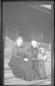 Adelaide Hubbell and Mary Mulligan with Maria Eastman on steps, Oak Lodge Trip
