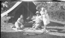 Group in front of tent, African Safari