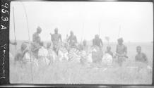 Group portrait of natives with shields and spears, African Safari