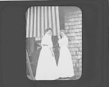 Marie Willard and May Gifford on porch, Oak Lodge Trip