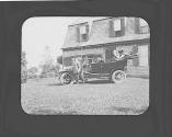 Automobile in front of house, Petersham Motor Trip