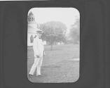 George Eastman in garden, Petersham Motor Trip