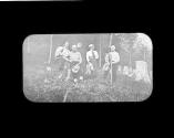 Five hikers in woods, Adirondacks Trip