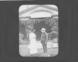 GE and woman in garden