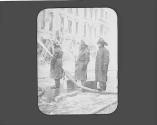 Firefighters on street in winter