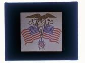 [Painting of two crossed American flags and American eagle]