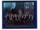 [Group of men from a fraternal order (Masons?) at parade]