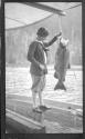 Woman admiring big fish
