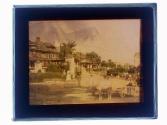 [Double exposure Horse drawn cart and row of houses]