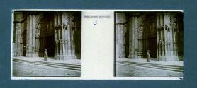 [Woman in front of cathedral]
