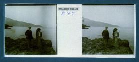 [Man and woman on rocks overlooking water]