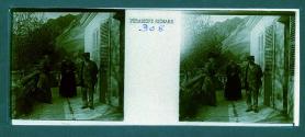 [Unid. woman with two men on balcony]