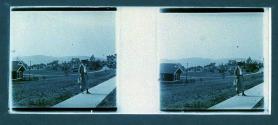 [Woman on sidewalk]