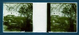 [Terrace overlooking hillside village]