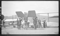 People flying early type airplane, Aviation Meet
