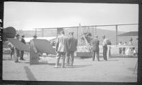 Men with early type airplane, Aviation Meet