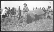 George Eastman standing next to dead elephant, African Safari