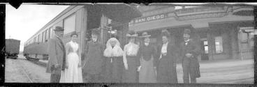 Eastman's companions on San Diego train station platform, California Trip