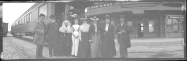 Eastman's companions on San Diego train station platform, California Trip