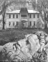 [Sculpture of Head By French Colonial House]