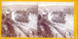 View from High ...(torn off) Middle, and Horse Shoe Falls, Bridge in the distance.
