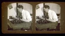 [Wallace Clendenen at his typewriter]