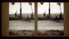 Will Connell or Wally Clendenen on motorcycle, California