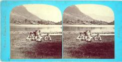 Bernese Highlands. Interlaken Area. Group at little Faulen lake.