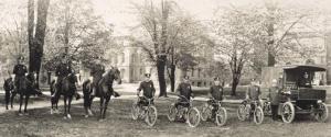 [Rochester New York police officers with horses, motorcycles and police van]