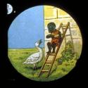 [Goose near boy on ladder]