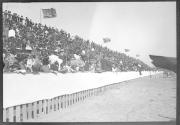 [spectator stands at track]