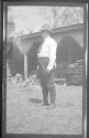 George Eastman near woodshed, Oak Lodge Trip