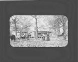People standing in yard--horse carriage, Oak Lodge Trip