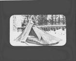 Tent set up in snowy garden