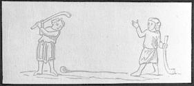 [Lantern slide copy of an engraving by Joseph Strutt entitled "Golf-or Bandy Ball."]
