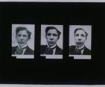 Three contrasting portraits of a young man, increasingly exaggerated perspective
