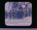Scene at one of the many entrances to the Chicago Coliseum, showing Republican National Convention delegates....