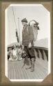 Hunting companion on ship's deck, Pacific Coast Trip