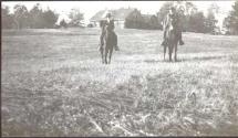 George Eastman and guest on horses, Oak Lodge Trip