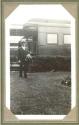 Dr. Audley Durand Stewart near train, Pacific Coast Trip