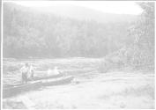 Group pushing off in canoes, Grand Cascapedia Trip
