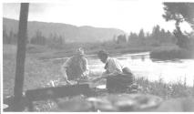George Eastman and Eleanor Eastwood cooking, Wyoming Trip