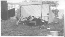 Josephine Dickman and Eastwoods in tent, Wyoming Trip
