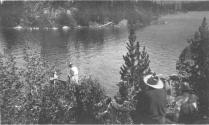 Camping companions on riverbank, Wyoming Trip
